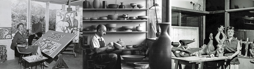 Jean Goodwin Ames and Arthur Ames in their home studio in Padua Hills from the Scripps College Archives